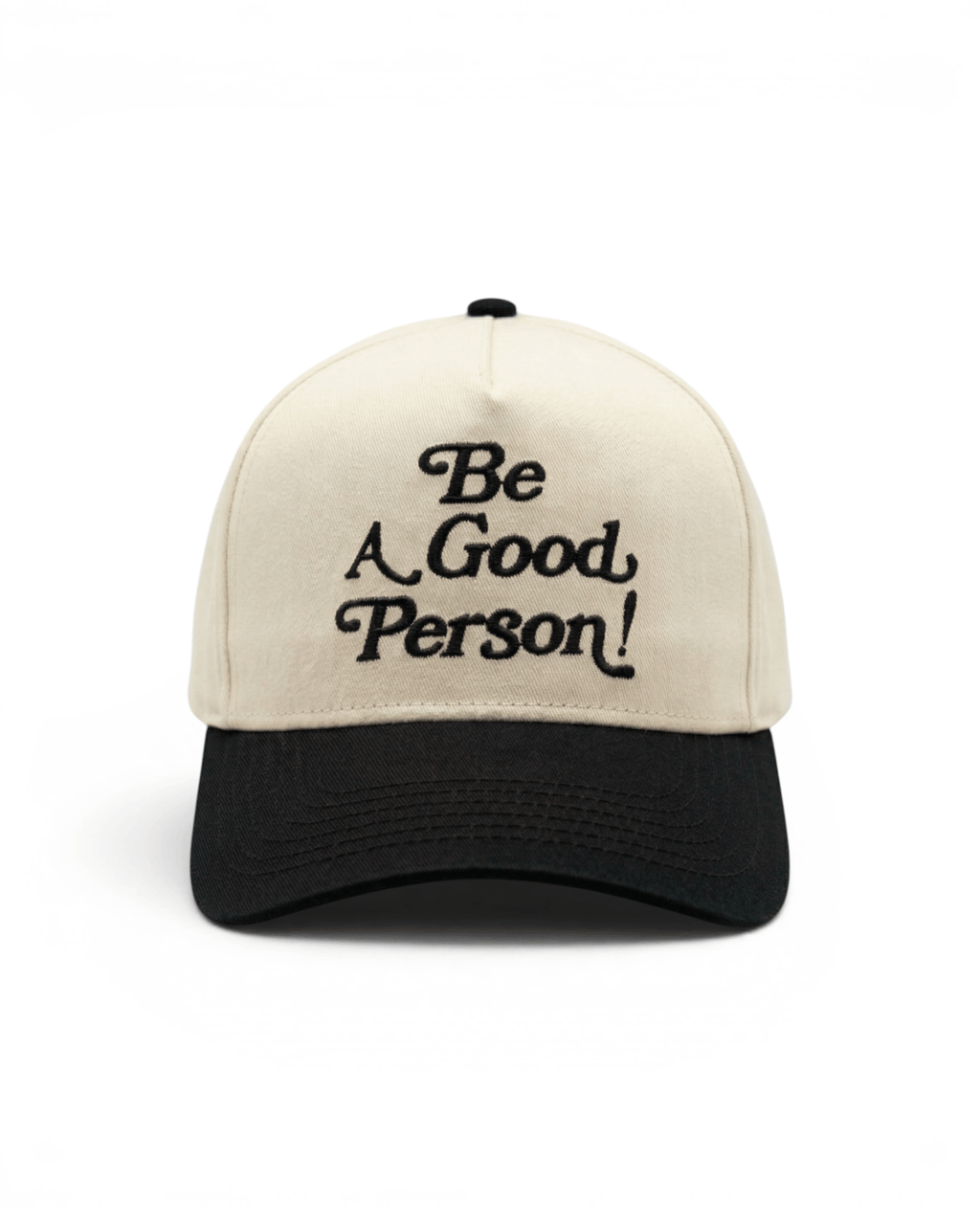 Embroidered Retro Snapback Hat - Cream/Black