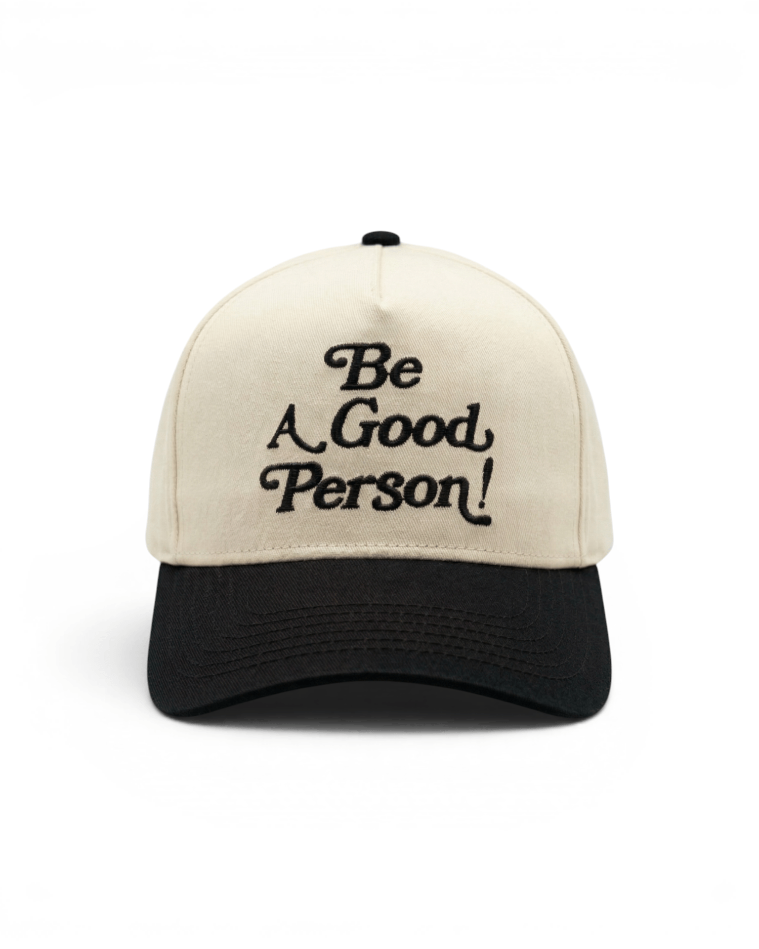 Embroidered Retro Snapback Hat - Cream/Black